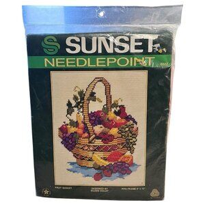 Vintage Sunset Fruit Basket Needlepoint Kit NEW 9 X 12 100% Wool Made In USA
